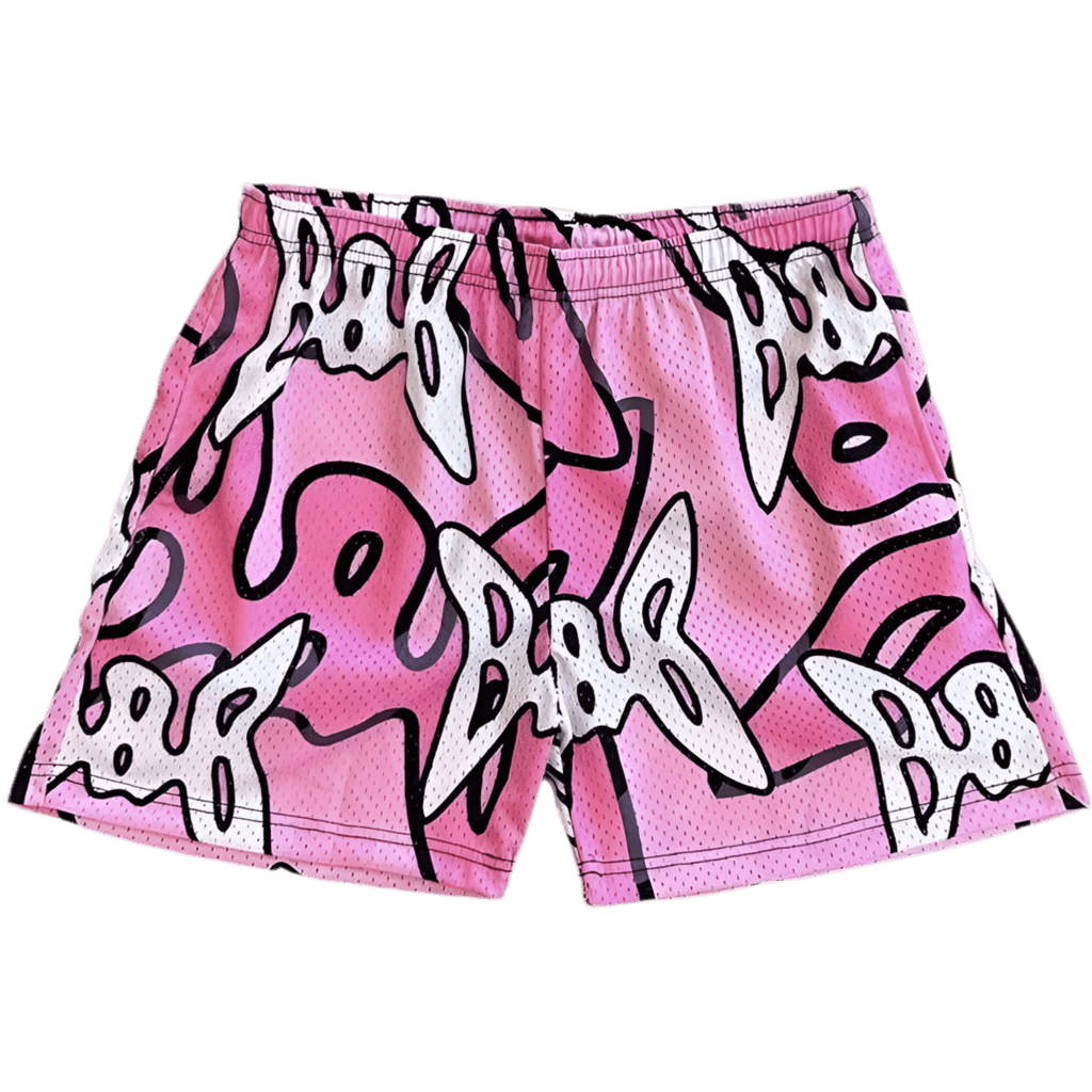 Coral Butterfly Print Mesh Shorts