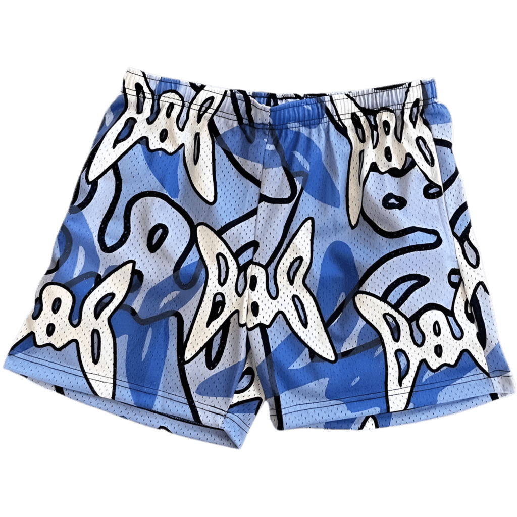 Coral Butterfly Print Mesh Shorts