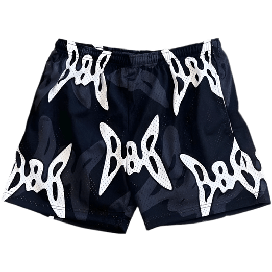 Coral Butterfly Print Mesh Shorts